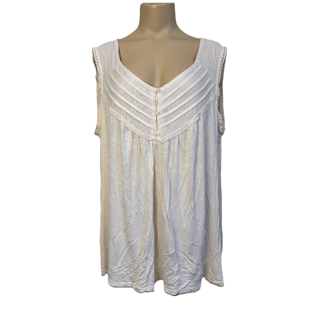 White Babydoll Tank Henley Button Plus Size 22/24W Renaissance Peasant Prairie